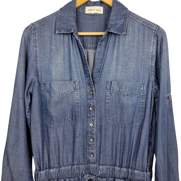 Sundance Catalog Cloth & Stone Vida Jumpsuit Size S Tencel Chambray Button Front - Picture 6 of 13